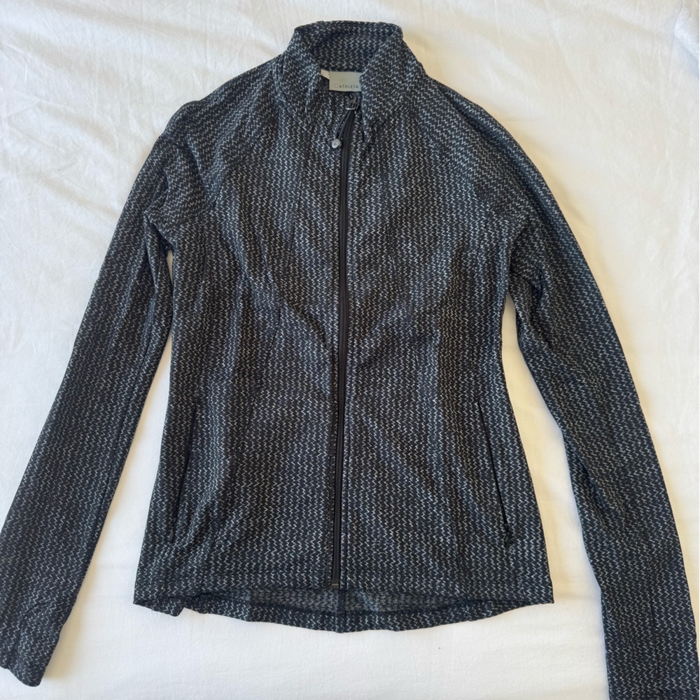 Athleta Black and White Patterned Zip-Up Top